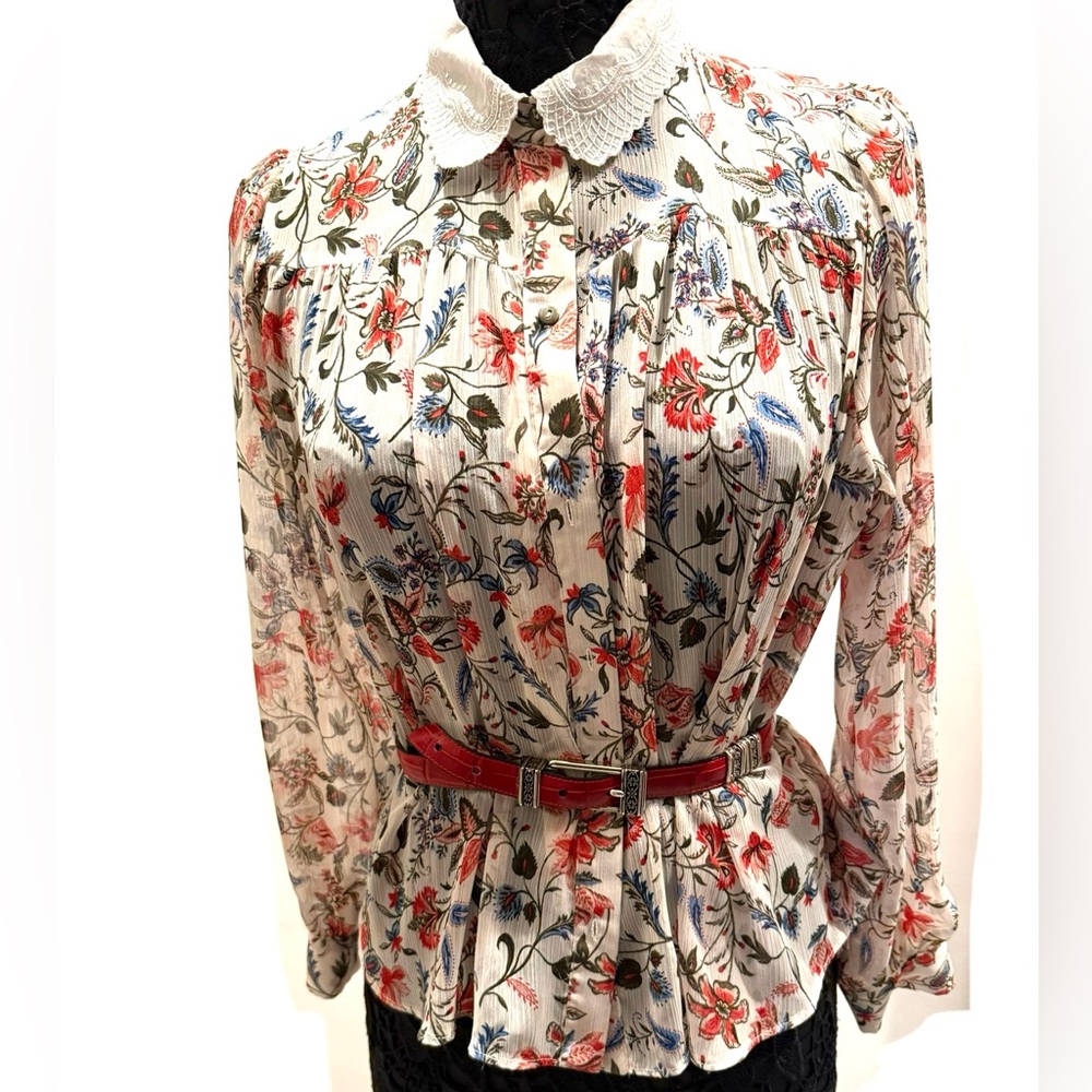NWOT Zara Embroidered color, floral pattern long sleeve blouse.